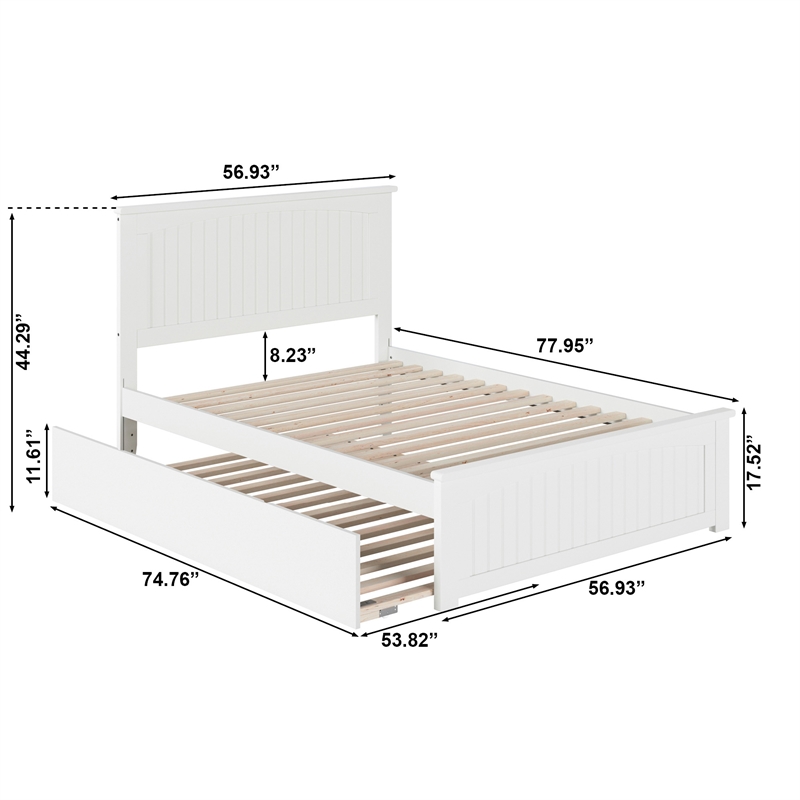 Nantucket Full Platform Bed with Matching Footboard and Full Trundle in White