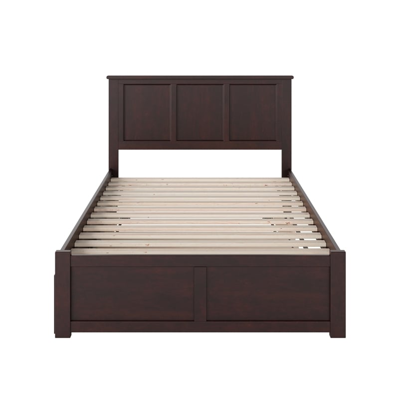 Madison Full Wood Platform Bed with Footboard and Full Trundle in Espresso