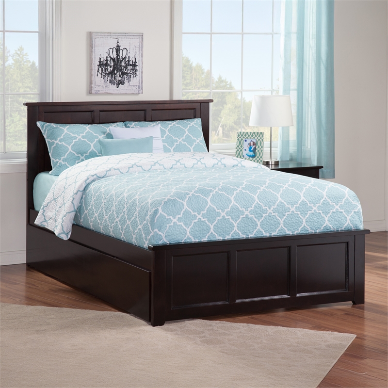 Madison Full Platform Bed with Matching Footboard and Full Trundle in Espresso