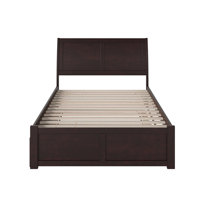 Portland Full Wood Platform Bed with Footboard and Full Trundle in Espresso