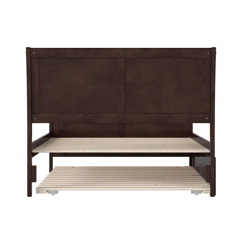 Portland Full Wood Platform Bed with Matching Footboard & Trundle in Espresso