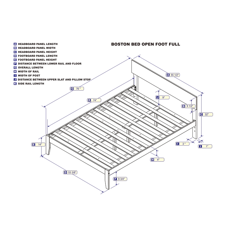 AFI Boston Solid Wood Full Size Modern Platform Bed in White