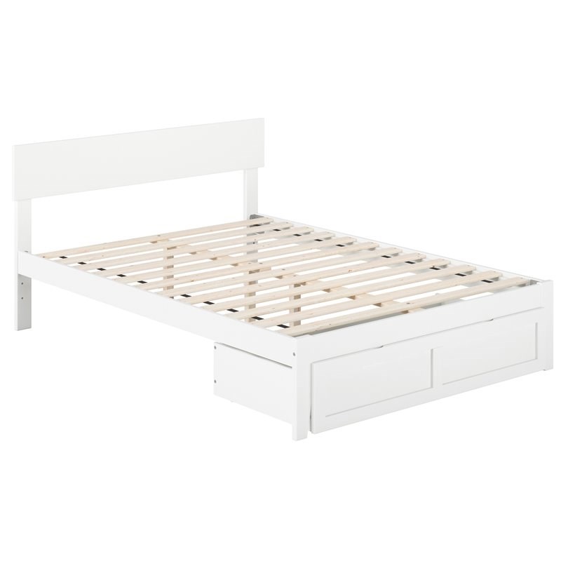 AFI Boston Solid Wood Modern Full Bed with Foot Drawer in White