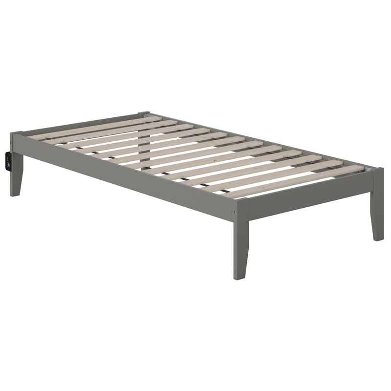 AFI Colorado Solid Wood Twin Bed with USB Charging Station in Gray
