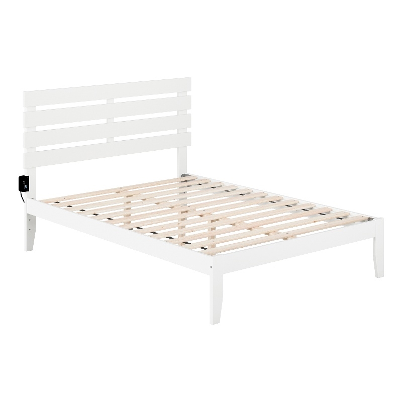 AFI Oxford Solid Wood Full Platform Bed with USB Charging Station in White