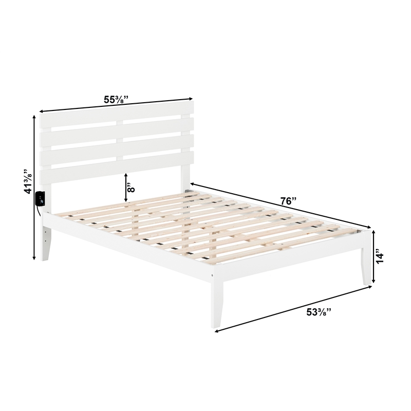 AFI Oxford Solid Wood Full Platform Bed with USB Charging Station in White