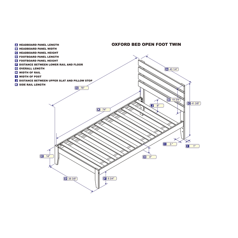 AFI Oxford Solid Wood Twin Platform Bed with USB Charger in Gray