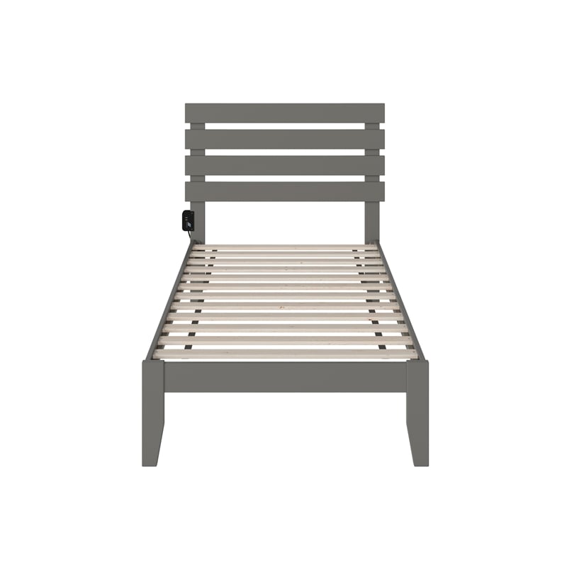 AFI Oxford Solid Wood Twin Platform Bed with USB Charger in Gray