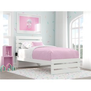 AFI Oxford Solid Wood Twin Bed with Footboard with USB Charger in White
