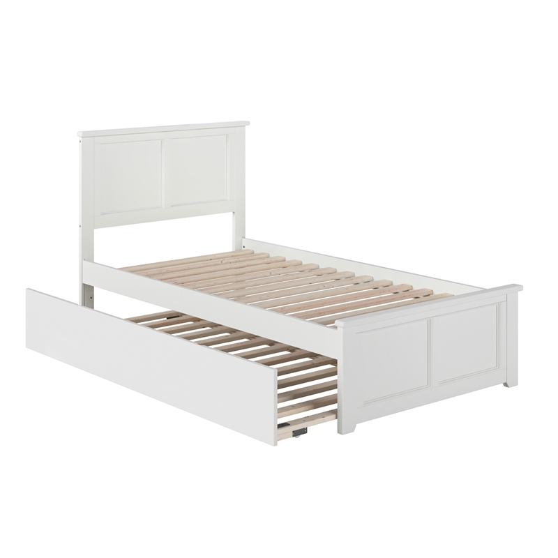 Madison Twin XL Platform Bed with Matching Footboard & Twin XL Trundle in White
