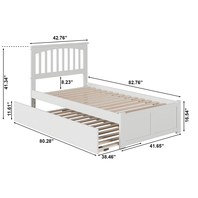 Mission Twin XL Wood Platform Bed with Footboard and Twin XL Trundle in White