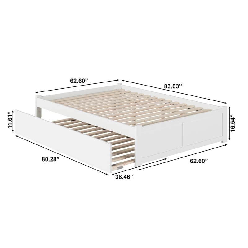 AFI Concord Queen Solid Wood Platform Panel Bed with Trundle in White