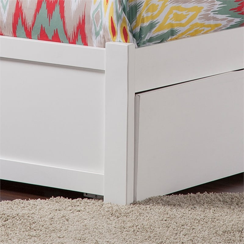 Orlando Twin XL Wood Platform Bed with Footboard and Twin XL Trundle in White
