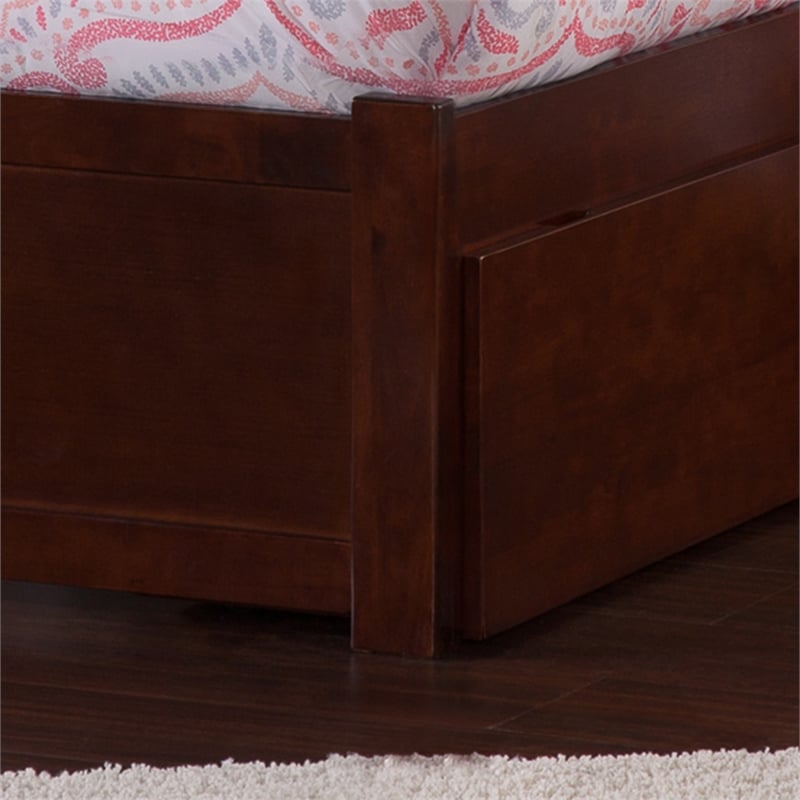 Portland Twin XL Wood Platform Bed with Footboard & Twin XL Trundle in Walnut