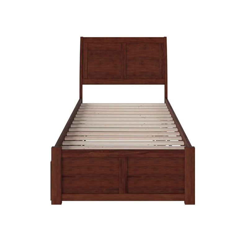 Portland Twin XL Wood Platform Bed with Footboard & Twin XL Trundle in Walnut