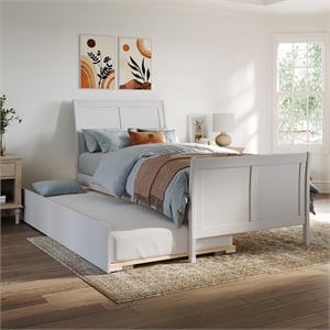 Portland Twin XL Wood Platform Bed with Matching Footboard & Trundle in White