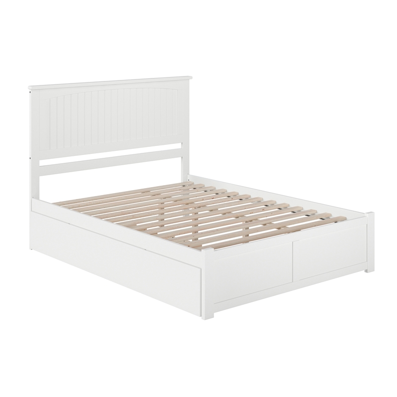 Nantucket Queen Wood Platform Bed with Footboard and Twin XL Trundle in White