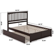 Mission Queen Wood Platform Bed with Footboard and Twin XL Trundle in Espresso