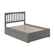 Mission Queen Wood Platform Bed with Footboard and Twin XL Trundle in Grey