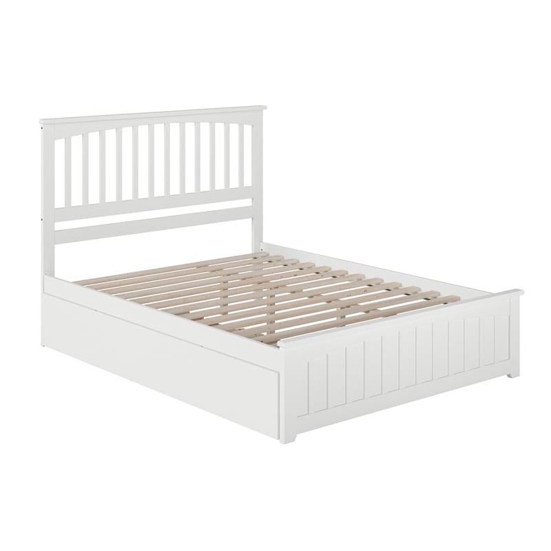 Mission Queen Platform Bed with Matching Footboard & Twin XL Trundle in White