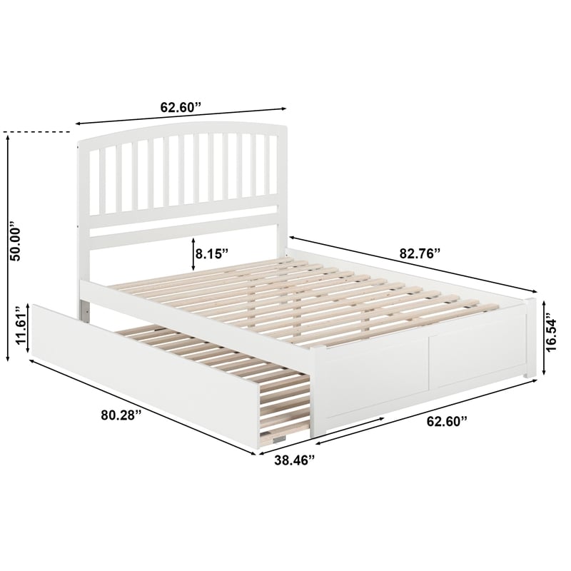 Richmond Queen Wood Platform Bed with Footboard and Twin XL Trundle in White