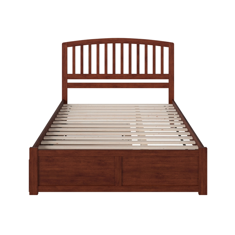 Richmond Queen Wood Platform Bed with Footboard and Twin XL Trundle in Walnut