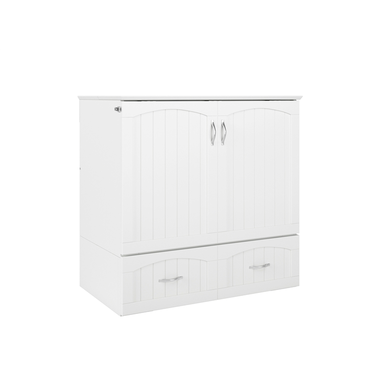 Southampton Twin XL Wood Murphy Bed Chest w Mattress & Built-in Charger in White