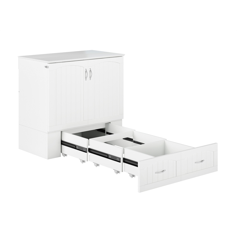 Southampton Twin XL Wood Murphy Bed Chest w Mattress & Built-in Charger in White