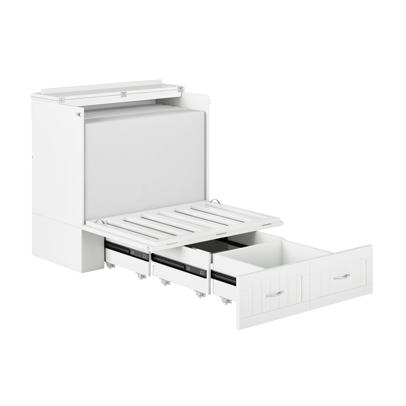 Southampton Twin XL Wood Murphy Bed Chest w Mattress & Built-in Charger in White
