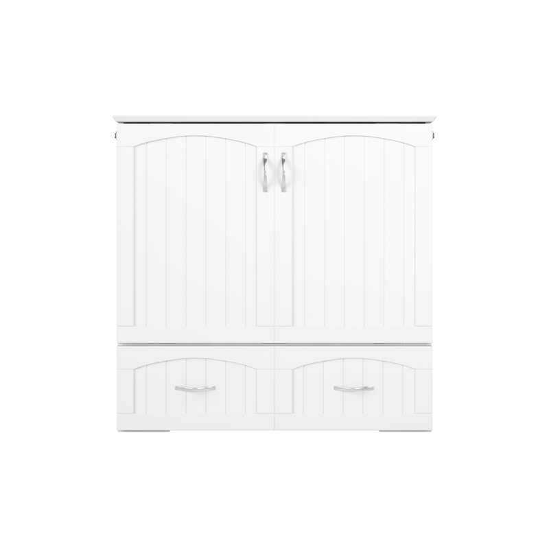 Southampton Twin XL Wood Murphy Bed Chest w Mattress & Built-in Charger in White