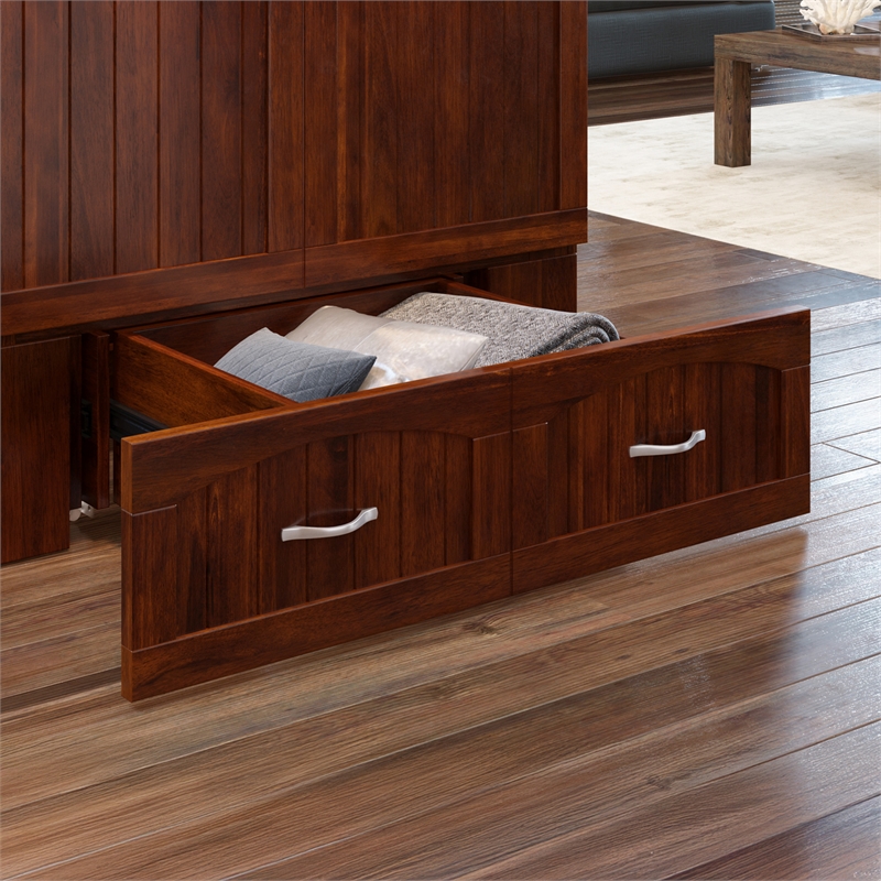 Southampton Twin XL Wood Murphy Bed Chest w Mattress and Built-in Charger Walnut