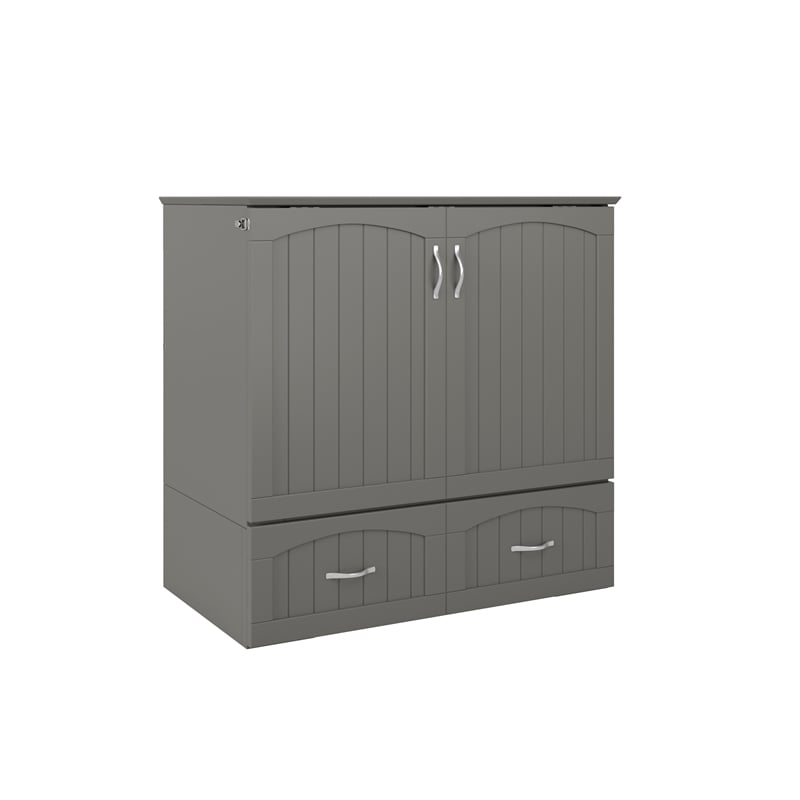 Southampton Twin XL Wood Murphy Bed Chest w/ Mattress & Built-in Charger in Gray