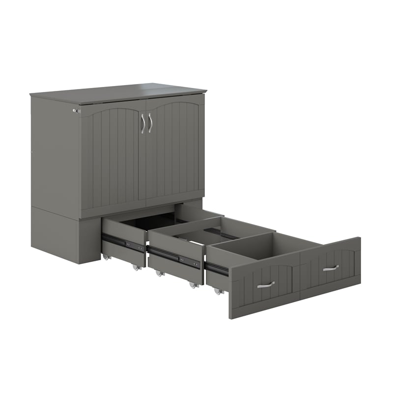 Southampton Twin XL Wood Murphy Bed Chest w/ Mattress & Built-in Charger in Gray