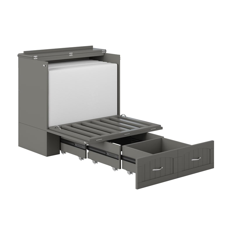Southampton Twin XL Wood Murphy Bed Chest w/ Mattress & Built-in Charger in Gray