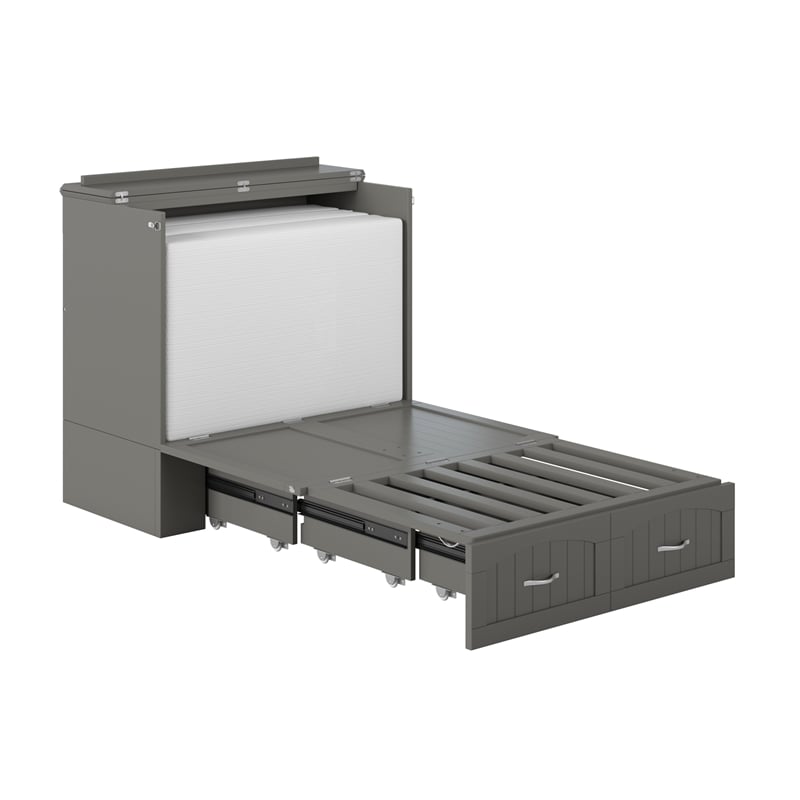Southampton Twin XL Wood Murphy Bed Chest w/ Mattress & Built-in Charger in Gray