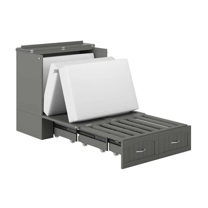 Southampton Twin XL Wood Murphy Bed Chest w/ Mattress & Built-in Charger in Gray