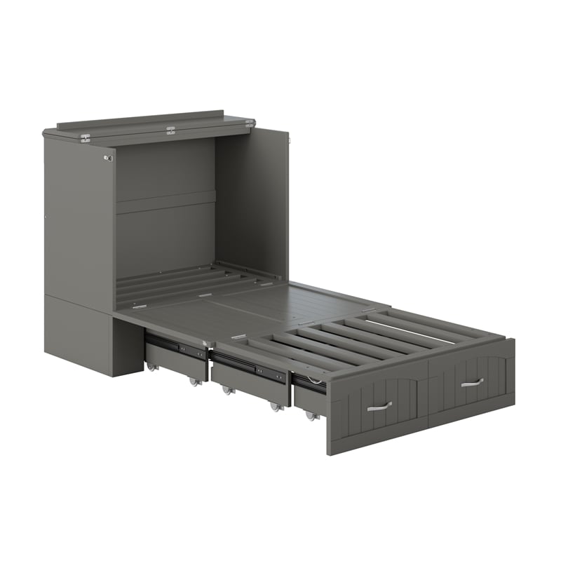 Southampton Twin XL Wood Murphy Bed Chest w/ Mattress & Built-in Charger in Gray