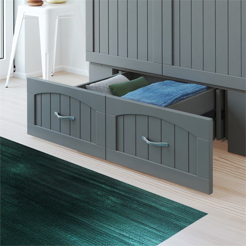 Southampton Twin XL Wood Murphy Bed Chest w/ Mattress & Built-in Charger in Gray