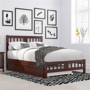AFI Tahoe Wood Full Platform Bed with Footboard and Twin Trundle in Walnut