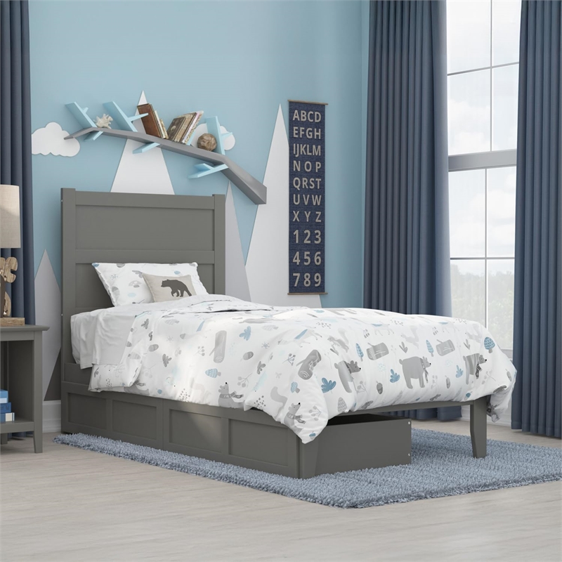AFI NoHo Solid Wood Twin Bed with 2 Drawers in Grey