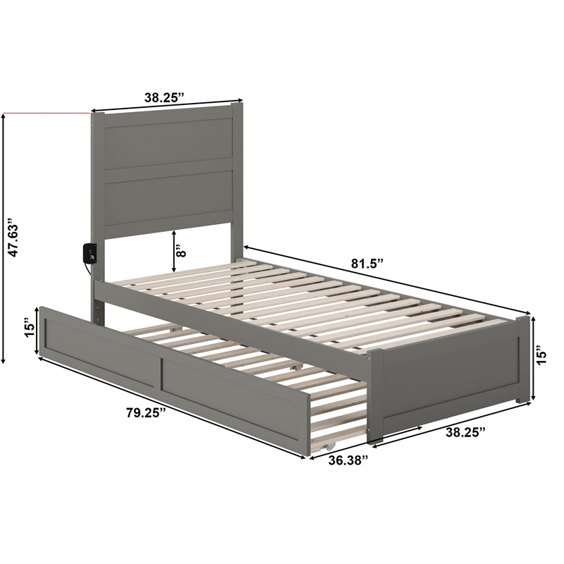 AFI NoHo Wood Twin XL Bed with Footboard/Twin XL Trundle in Grey
