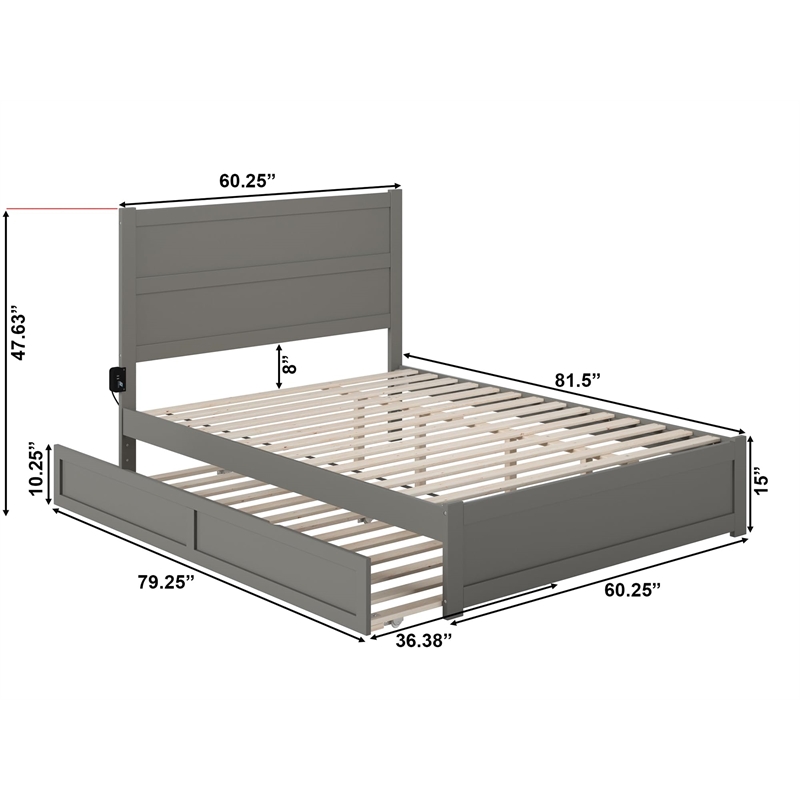 AFI NoHo Wood Queen Bed with Footboard/Twin XL Trundle in Grey
