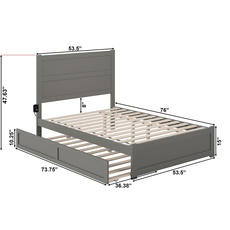 AFI NoHo Wood Full Bed with Footboard and Twin Trundle in Grey