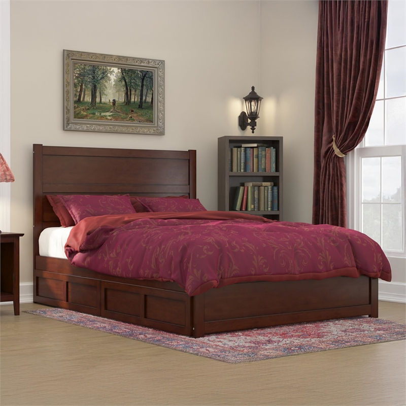 AFI NoHo Wood Twin XL Bed with Footboard and 2 Drawers in Walnut