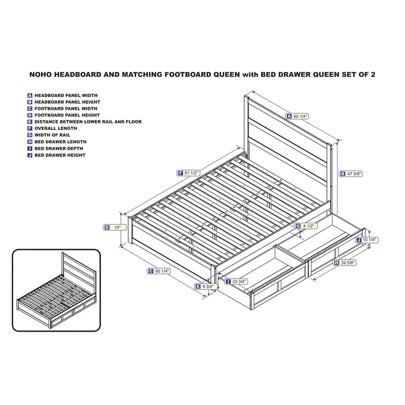 AFI NoHo Wood Twin XL Bed with Footboard and 2 Drawers in Walnut