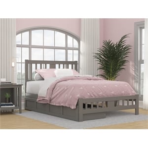 AFI Tahoe Wood Full Platform Bed with Footboard and 2 Drawers in Grey