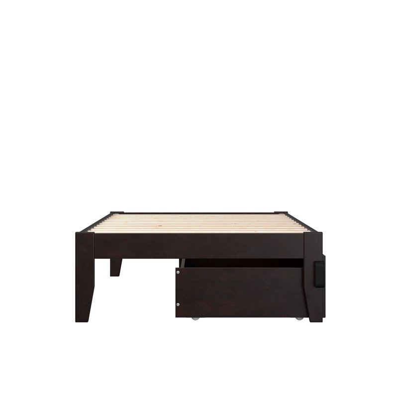 AFI Colorado Modern Wood Twin Bed with 2 Drawers in Espresso