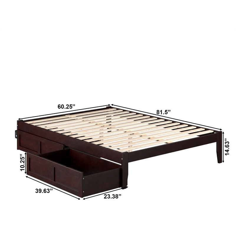 AFI Colorado Modern Wood Queen Bed with 2 Drawers in Espresso