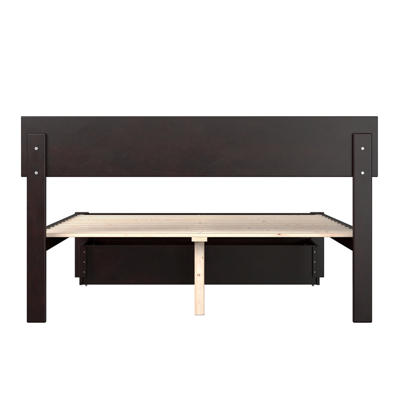 AFI Boston Modern Wood Full Bed with Foot Drawer in Espresso
