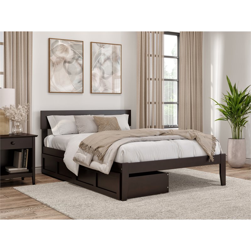 AFI Boston Modern Solid Wood Full Bed with 2 Drawers in Espresso
